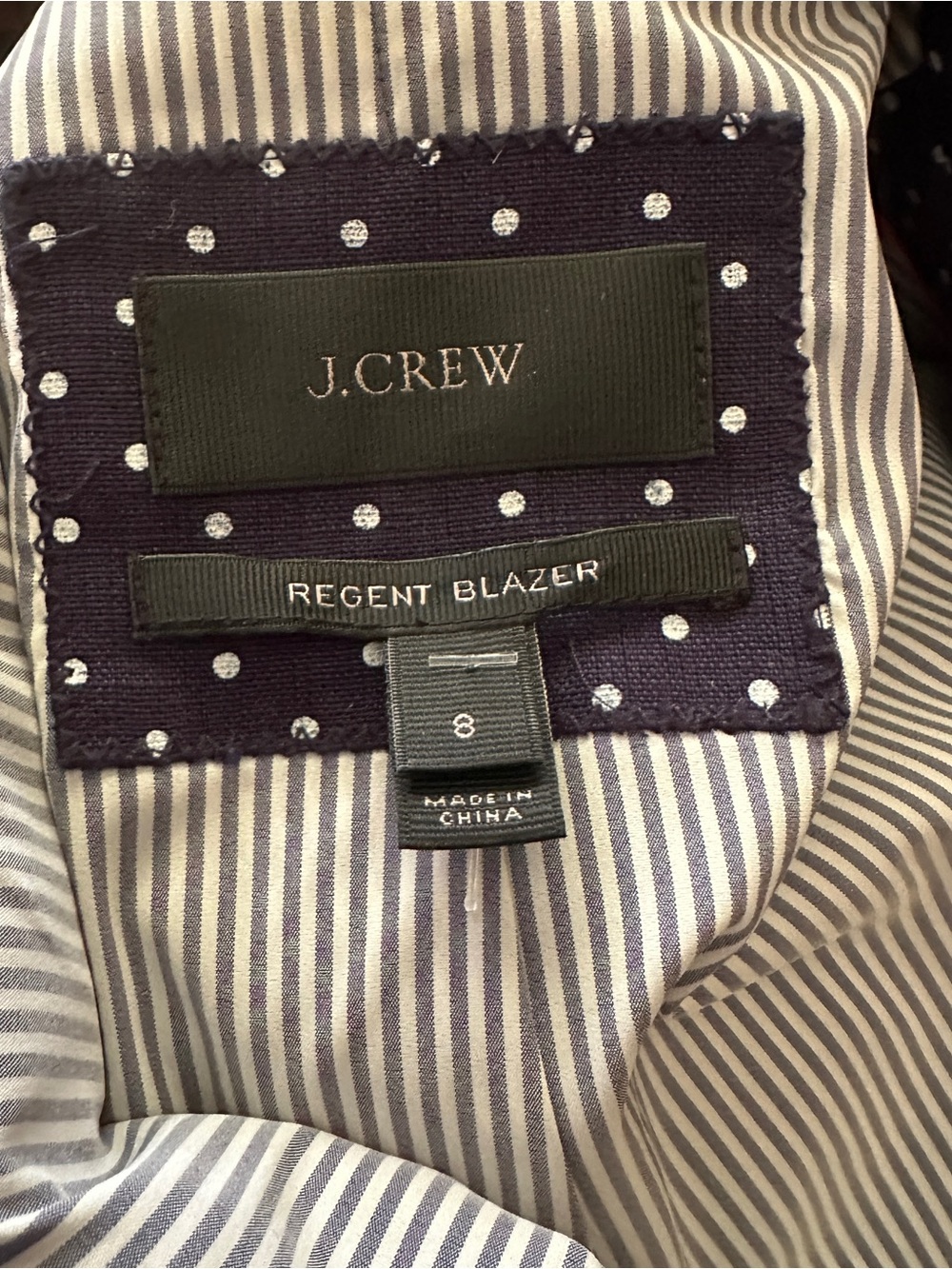 J CREW Regent Polka Dot Linen Blazer Jacket Navy Size 8 / medium